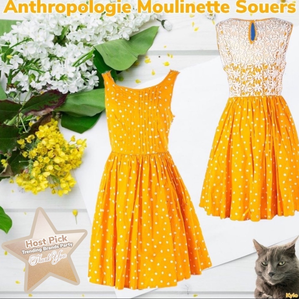 NWT $118 Anthropologie | Moulinette Souers | Polka Dot | Cotton Dress |Marigold